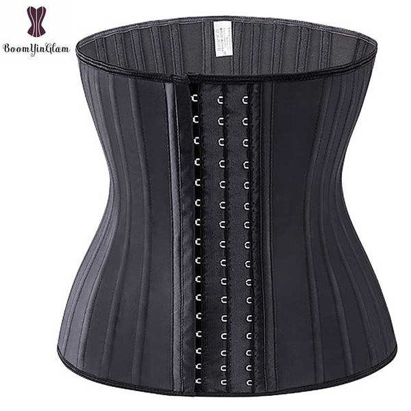 Shinning Latex Waist Trainer 25 Spiral Steel Boned Black Cream Waist Slimming Cincher 3 Hooks And Eyes Corset Underwear Corselet