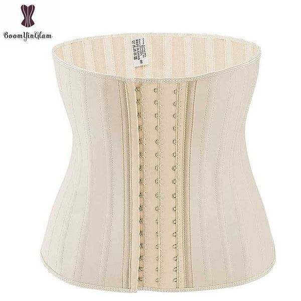 Shinning Latex Waist Trainer 25 Spiral Steel Boned Black Cream Waist Slimming Cincher 3 Hooks And Eyes Corset Underwear Corselet